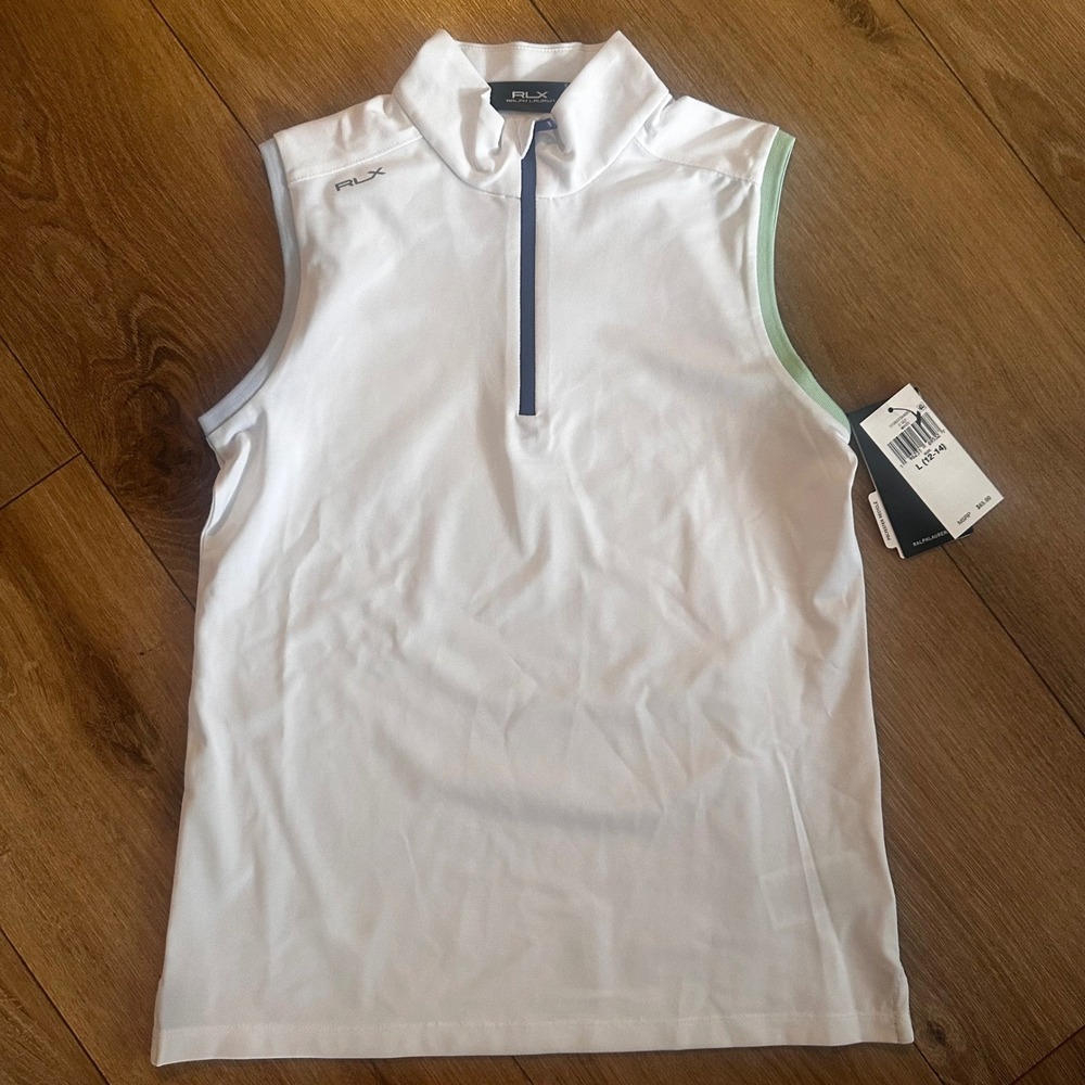RLX Ralph Lauren Girls White Sleeveless Golf Polo Shirt Quarter Zip Large 12-14